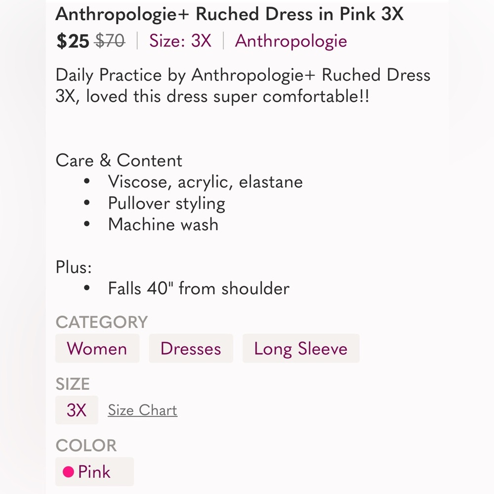 Anthropology Pretty in Pink Mock Neck Bodycon Knit Gathering Plus 3X Dress - Picture 13 of 14
